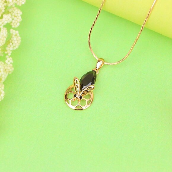 "Rose Gold Honeycomb Butterfly Pendant with Black Gem, XPPT1314 - Picture 13 of 13